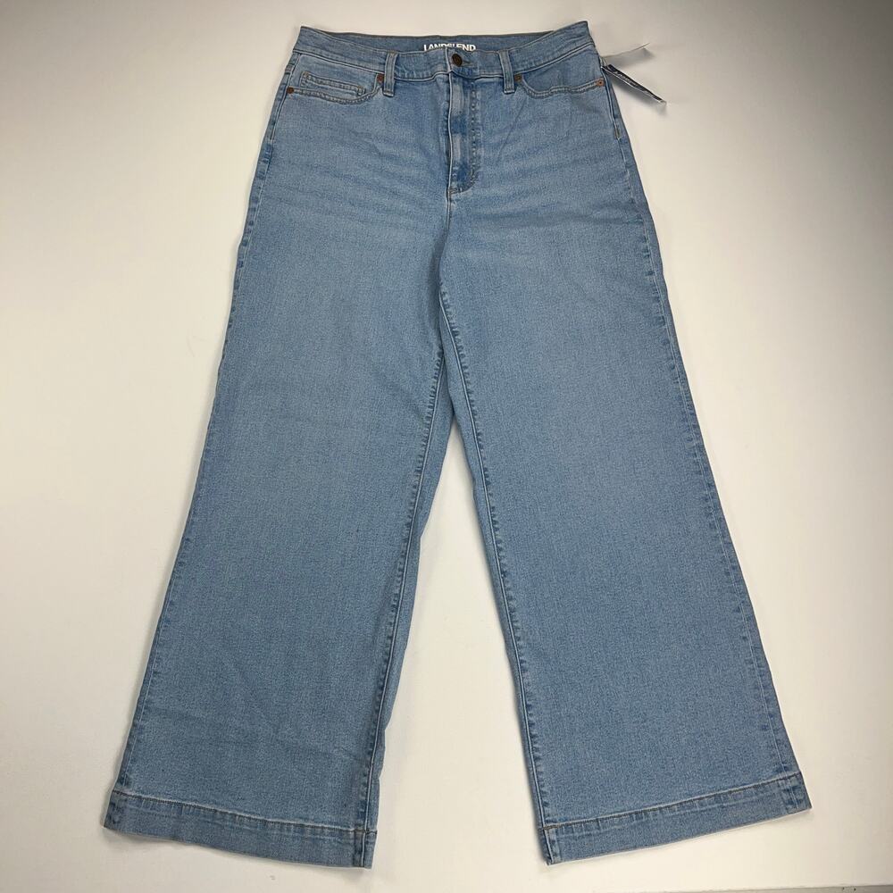 Lands' End Sustainable Denim High Rise Wide Leg Jeans Light Wash NEW Size 12
